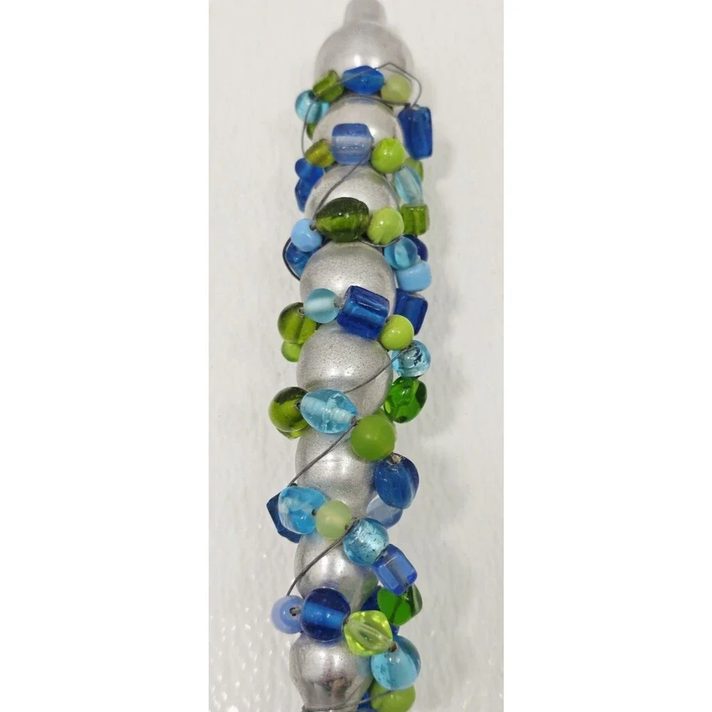 Vintage Beaded Salad Serving Fork and Spoon Set - Multi-Color Handles Large